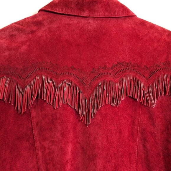Chico's Suede Fringed Western Style Leather Jacket Red Size 2 (=L/12) - Picture 4 of 7